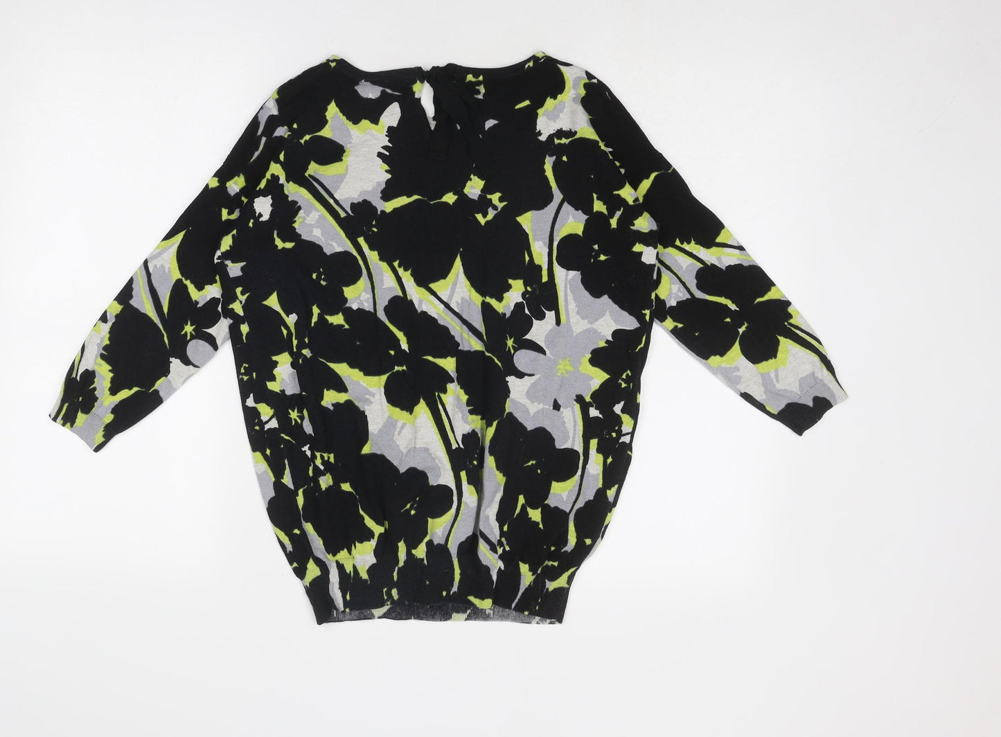 Wallis Womens Black Round Neck Floral Cotton Pullover Jumper Size S