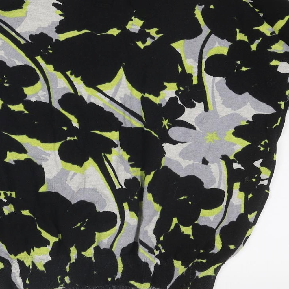 Wallis Womens Black Round Neck Floral Cotton Pullover Jumper Size S