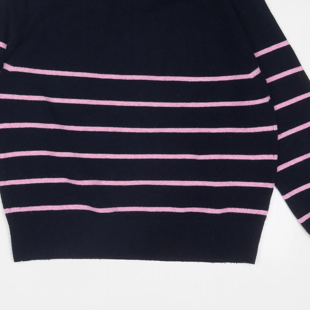 Marks and Spencer Womens Blue Round Neck Striped Polyester Pullover Jumper Size XS