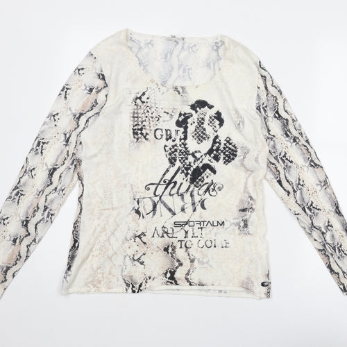 Sportalm Womens Beige Scoop Neck Animal Print Viscose Pullover Jumper Size 12 - Snakeskin Pattern