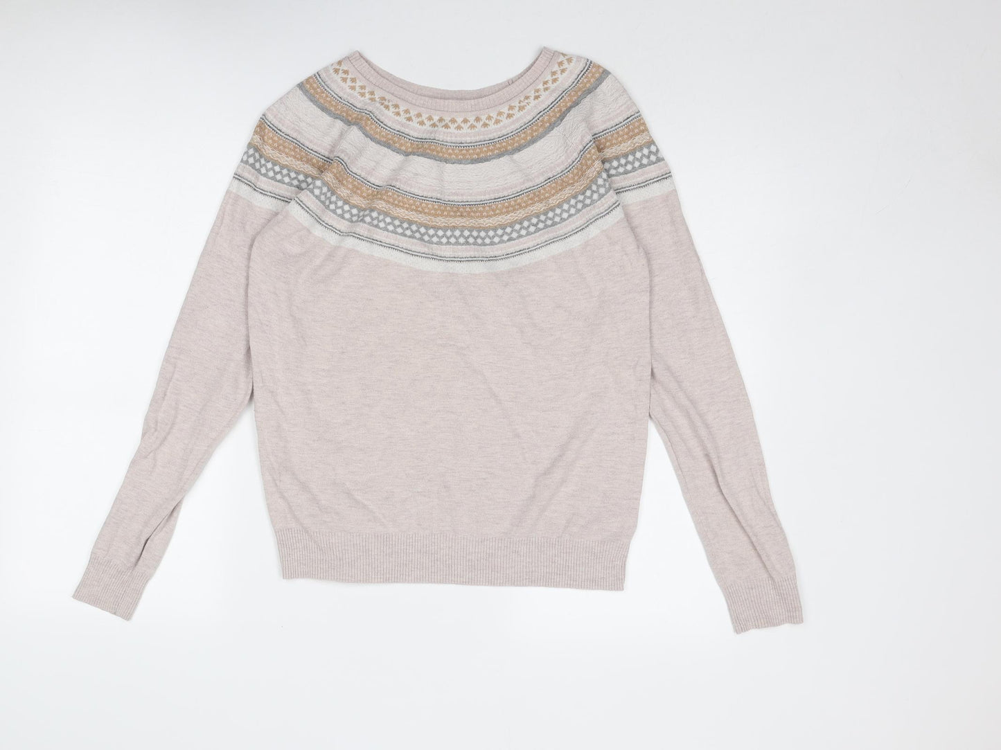 NEXT Womens Beige Round Neck Geometric Cotton Pullover Jumper Size 14