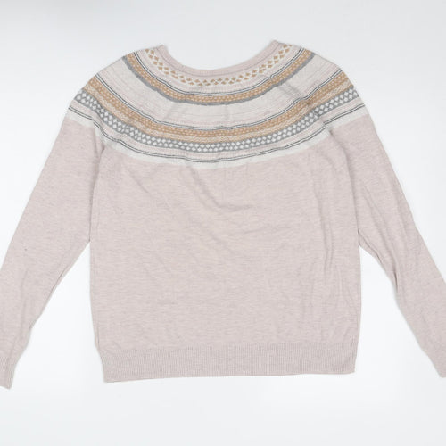 NEXT Womens Beige Round Neck Geometric Cotton Pullover Jumper Size 14