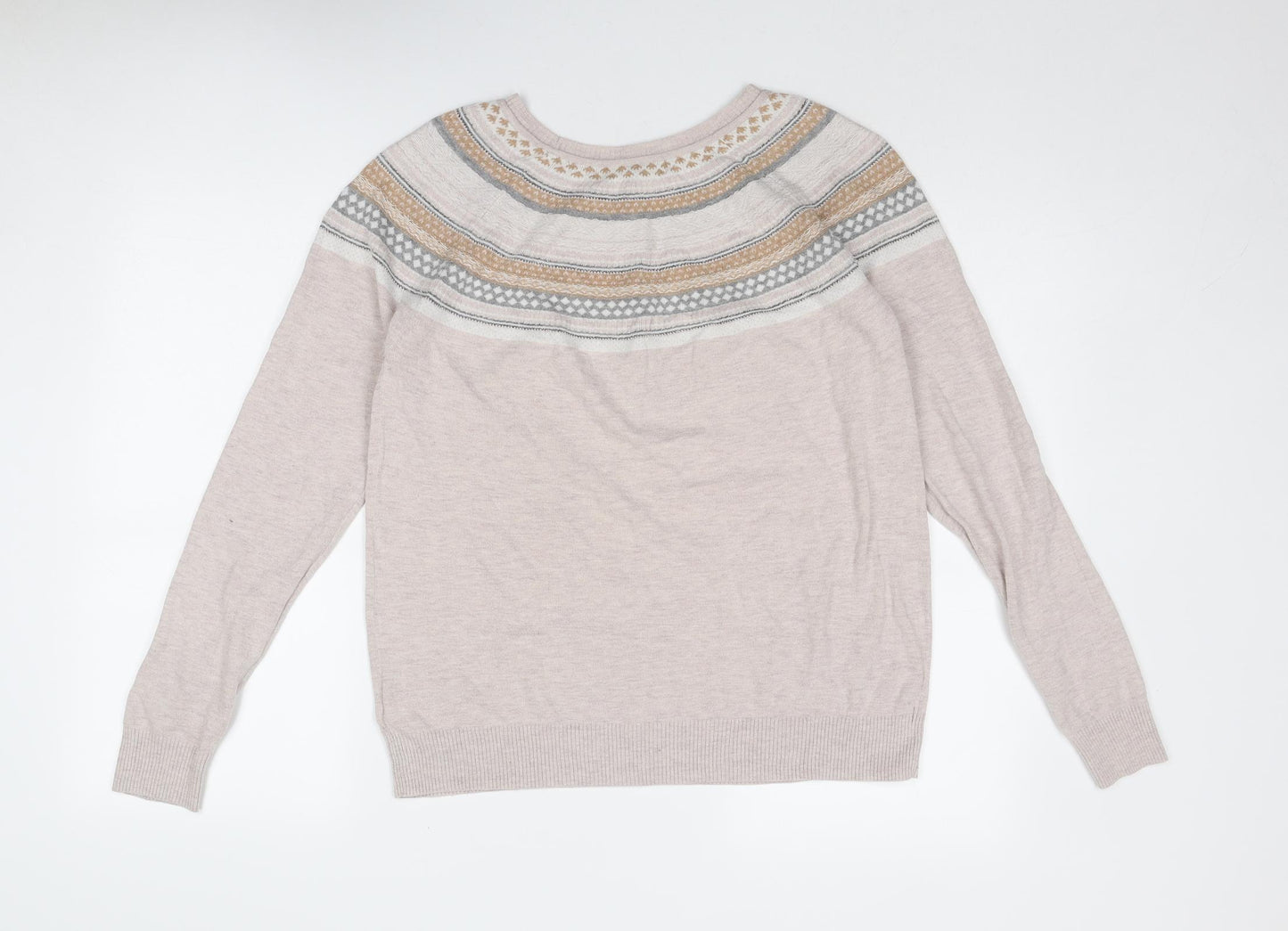 NEXT Womens Beige Round Neck Geometric Cotton Pullover Jumper Size 14