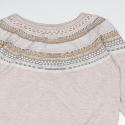 NEXT Womens Beige Round Neck Geometric Cotton Pullover Jumper Size 14