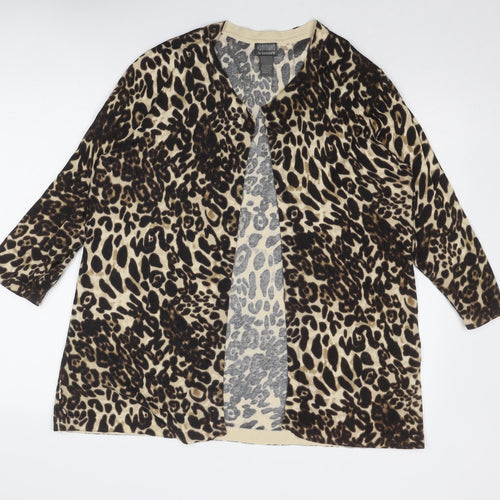 Additions Womens Brown Round Neck Animal Print Cotton Cardigan Jumper Size 10 - Leopard Pattern