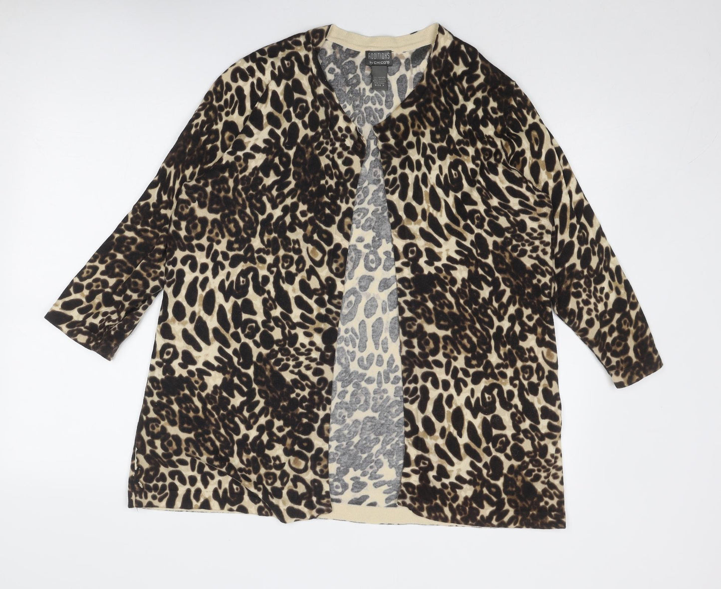 Additions Womens Brown Round Neck Animal Print Cotton Cardigan Jumper Size 10 - Leopard Pattern