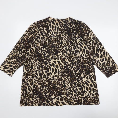 Additions Womens Brown Round Neck Animal Print Cotton Cardigan Jumper Size 10 - Leopard Pattern