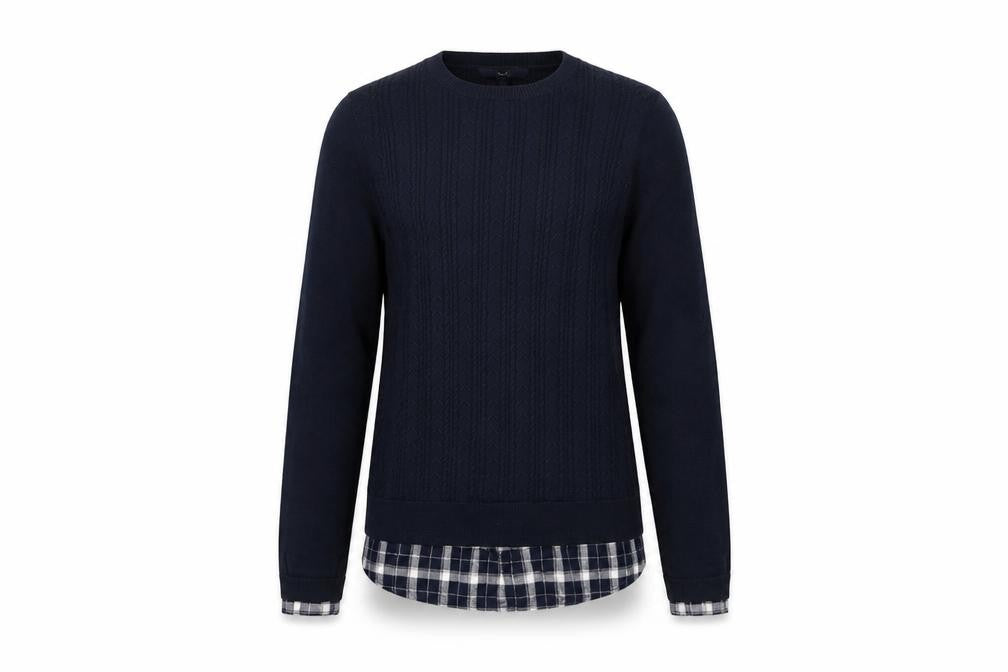 Front view of Next women’s blue round neck nylon jumper, size UK 10