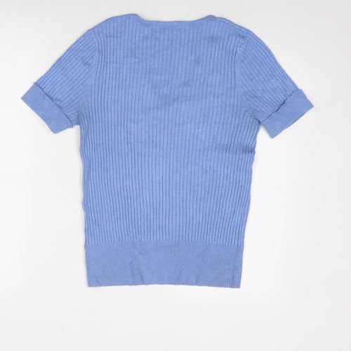 Marks and Spencer Womens Blue V-Neck Viscose Pullover Jumper Size 16