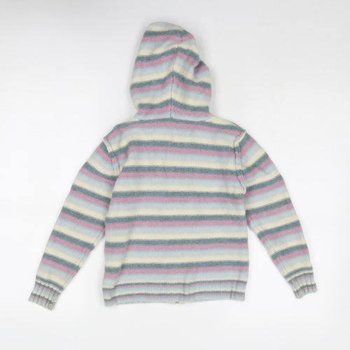 Fat Face Girls Multicoloured V-Neck Striped Wool Full Zip Jumper Size 6-7 Years Zip