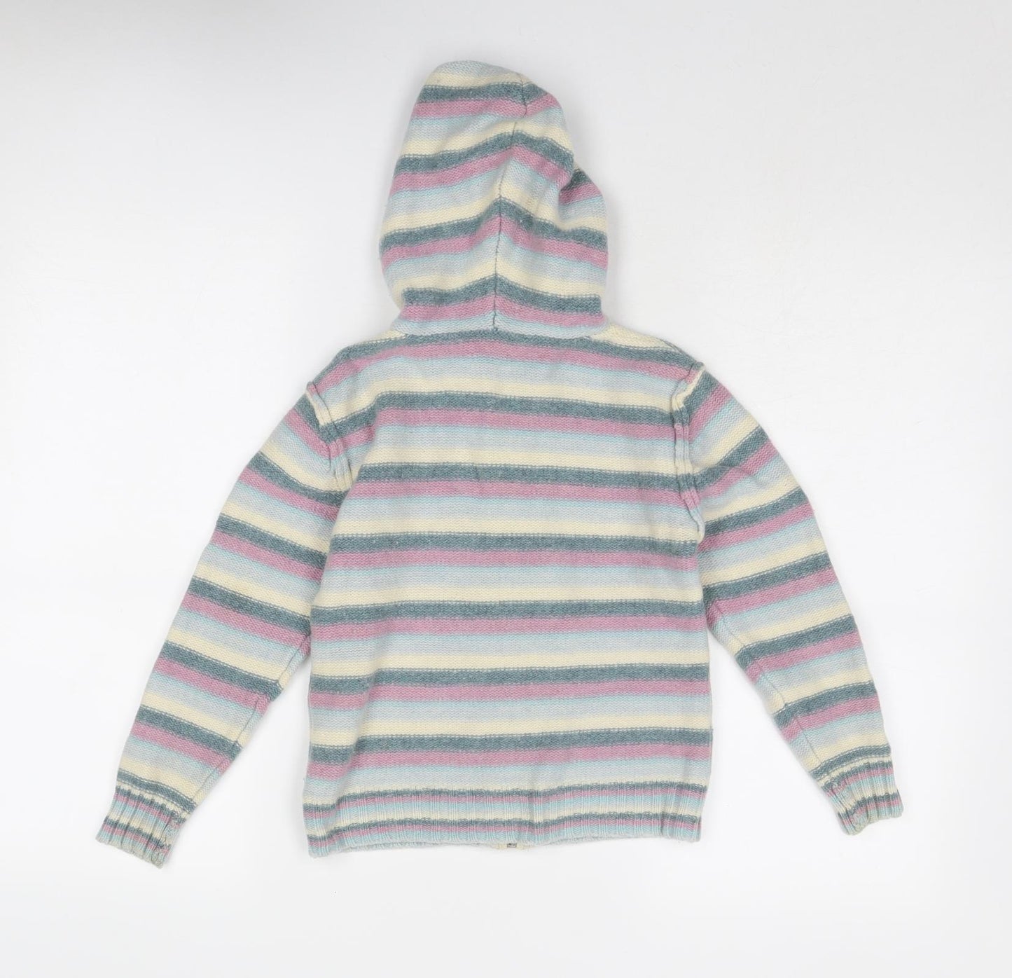 Fat Face Girls Multicoloured V-Neck Striped Wool Full Zip Jumper Size 6-7 Years Zip