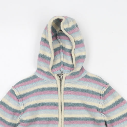 Fat Face Girls Multicoloured V-Neck Striped Wool Full Zip Jumper Size 6-7 Years Zip