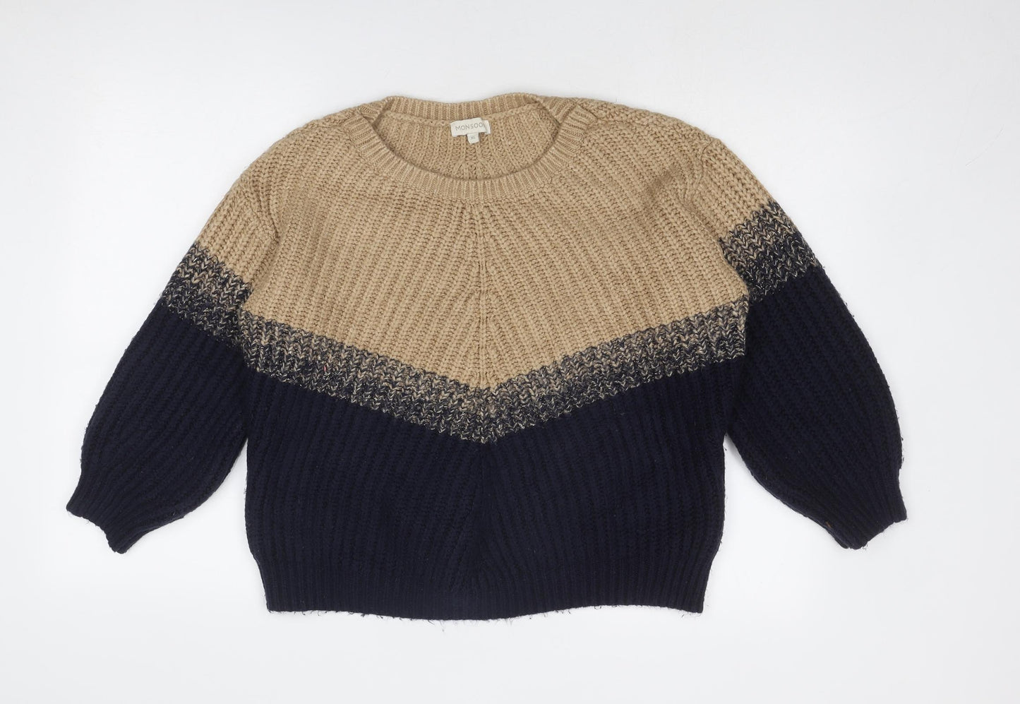 Monsoon Womens Blue Round Neck Nylon Pullover Jumper Size XL