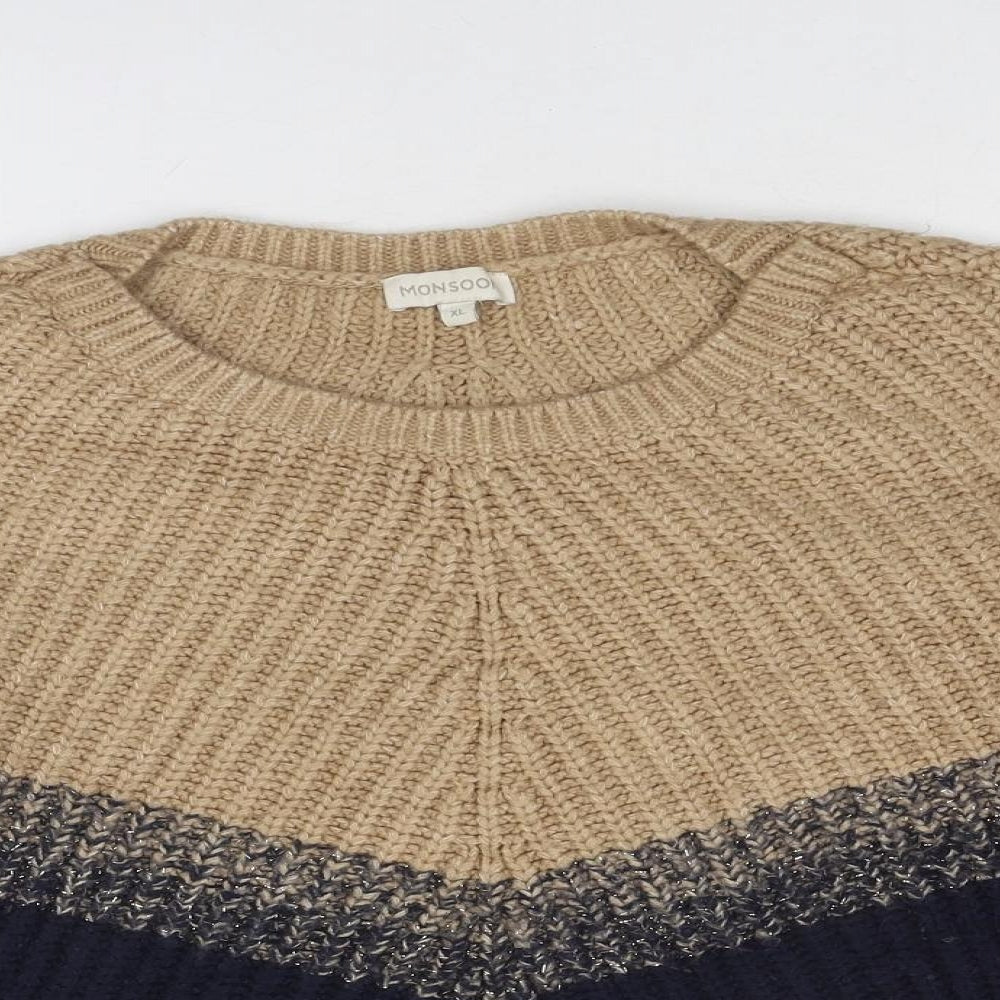 Monsoon Womens Blue Round Neck Nylon Pullover Jumper Size XL