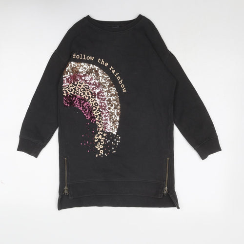 NEXT Girls Grey Cotton Tunic Sweatshirt Size 7 Years Pullover - Rainbow