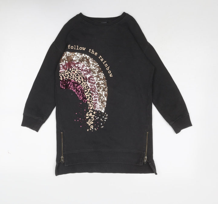 NEXT Girls Grey Cotton Tunic Sweatshirt Size 7 Years Pullover - Rainbow