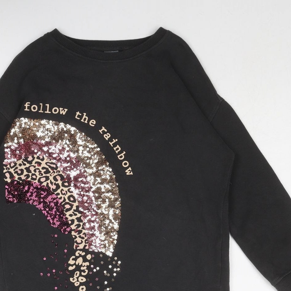 NEXT Girls Grey Cotton Tunic Sweatshirt Size 7 Years Pullover - Rainbow