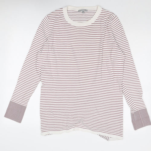 Oliver Bonas Womens White Round Neck Striped Viscose Pullover Jumper Size 14 - Knot Detail