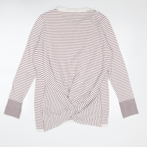 Oliver Bonas Womens White Round Neck Striped Viscose Pullover Jumper Size 14 - Knot Detail