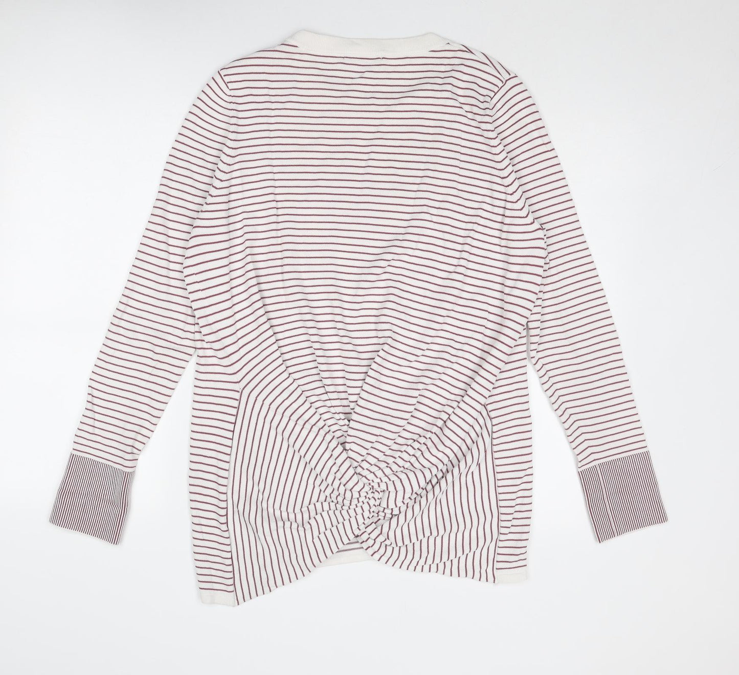 Oliver Bonas Womens White Round Neck Striped Viscose Pullover Jumper Size 14 - Knot Detail