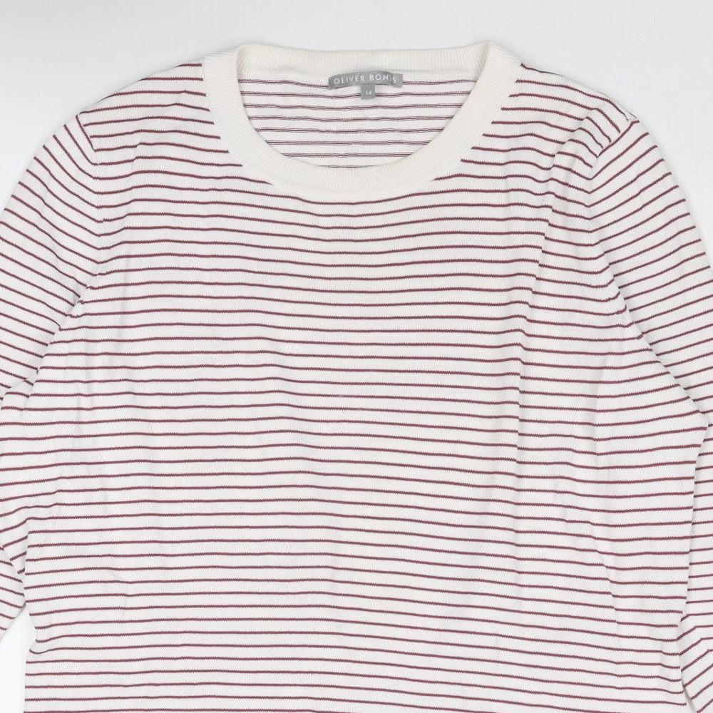 Oliver Bonas Womens White Round Neck Striped Viscose Pullover Jumper Size 14 - Knot Detail