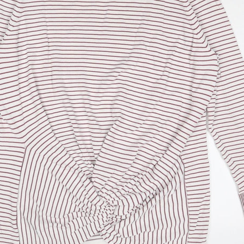 Oliver Bonas Womens White Round Neck Striped Viscose Pullover Jumper Size 14 - Knot Detail