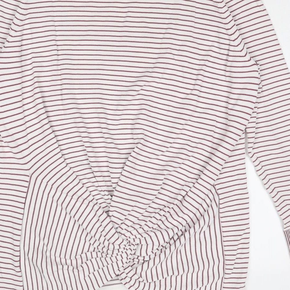 Oliver Bonas Womens White Round Neck Striped Viscose Pullover Jumper Size 14 - Knot Detail