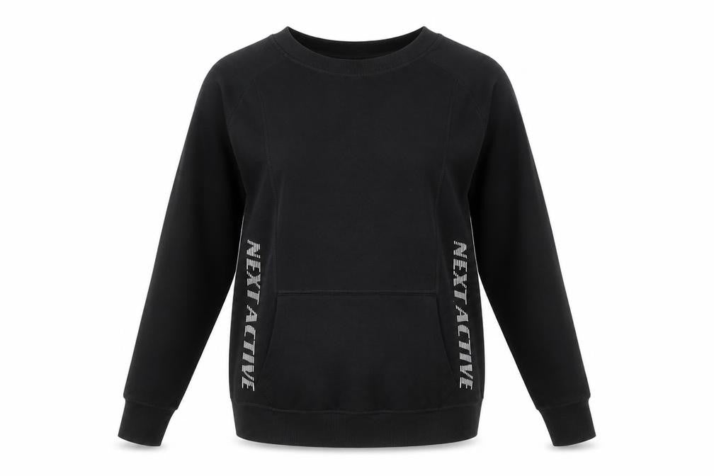 Front view of Next women’s black cotton pullover sweatshirt, size XS, pullover - next active