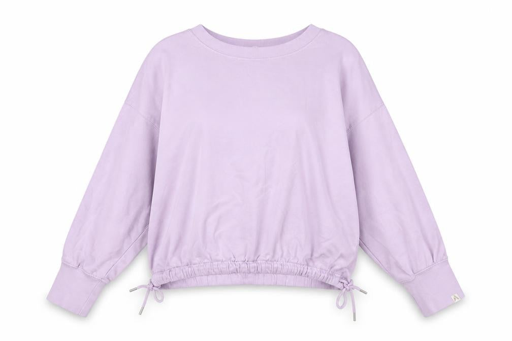 Front view of John Lewis women’s purple cotton pullover sweatshirt, size L, pullover