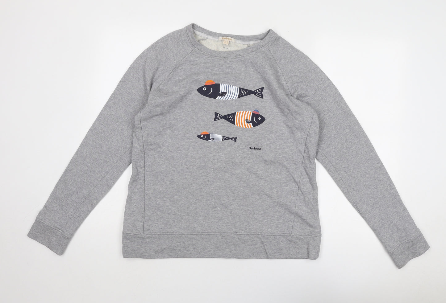 Barbour Womens Grey Cotton Pullover Sweatshirt Size 12 Pullover - Fish Print