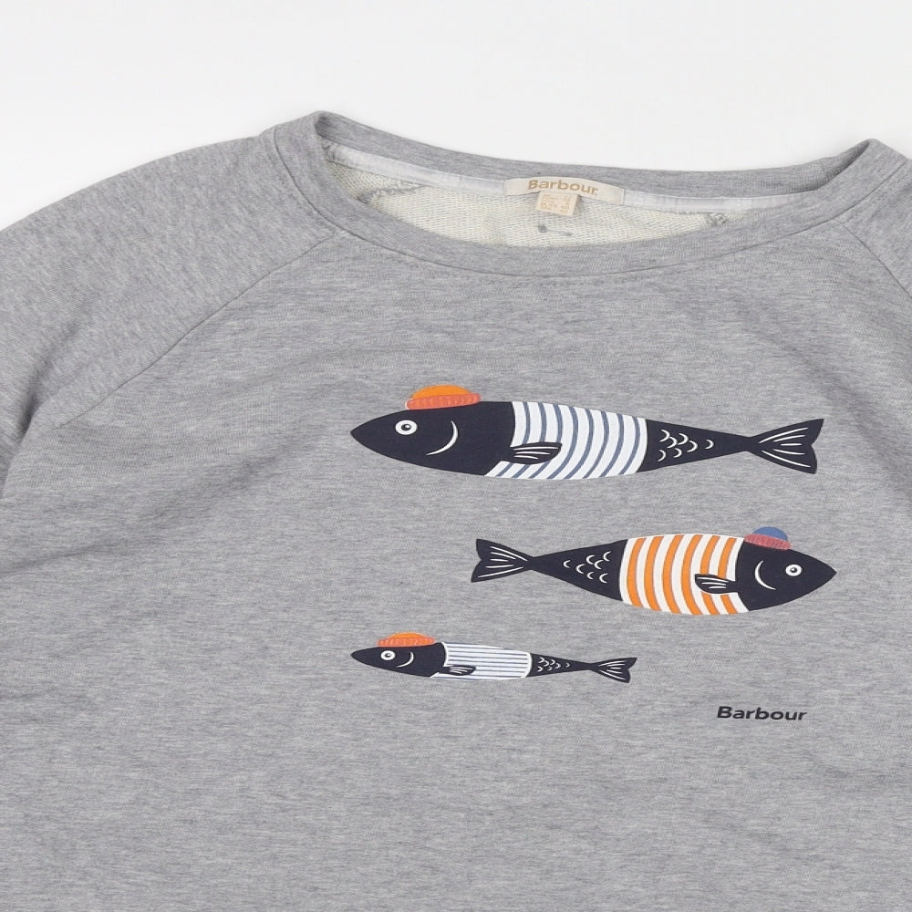 Barbour Womens Grey Cotton Pullover Sweatshirt Size 12 Pullover - Fish Print