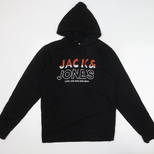 JACK & JONES Mens Black Cotton Pullover Hoodie Size M