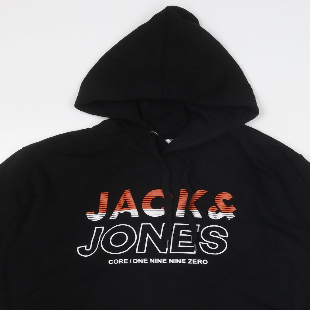 JACK & JONES Mens Black Cotton Pullover Hoodie Size M
