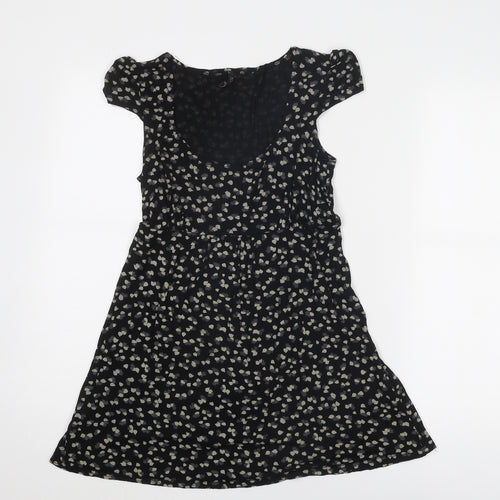 Topshop Womens Black Geometric Viscose Trapeze & Swing Size 8 Round Neck Pullover