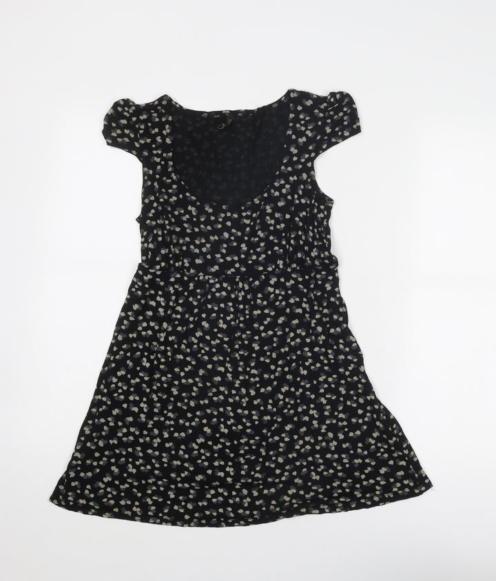 Topshop Womens Black Geometric Viscose Trapeze & Swing Size 8 Round Neck Pullover