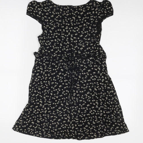 Topshop Womens Black Geometric Viscose Trapeze & Swing Size 8 Round Neck Pullover