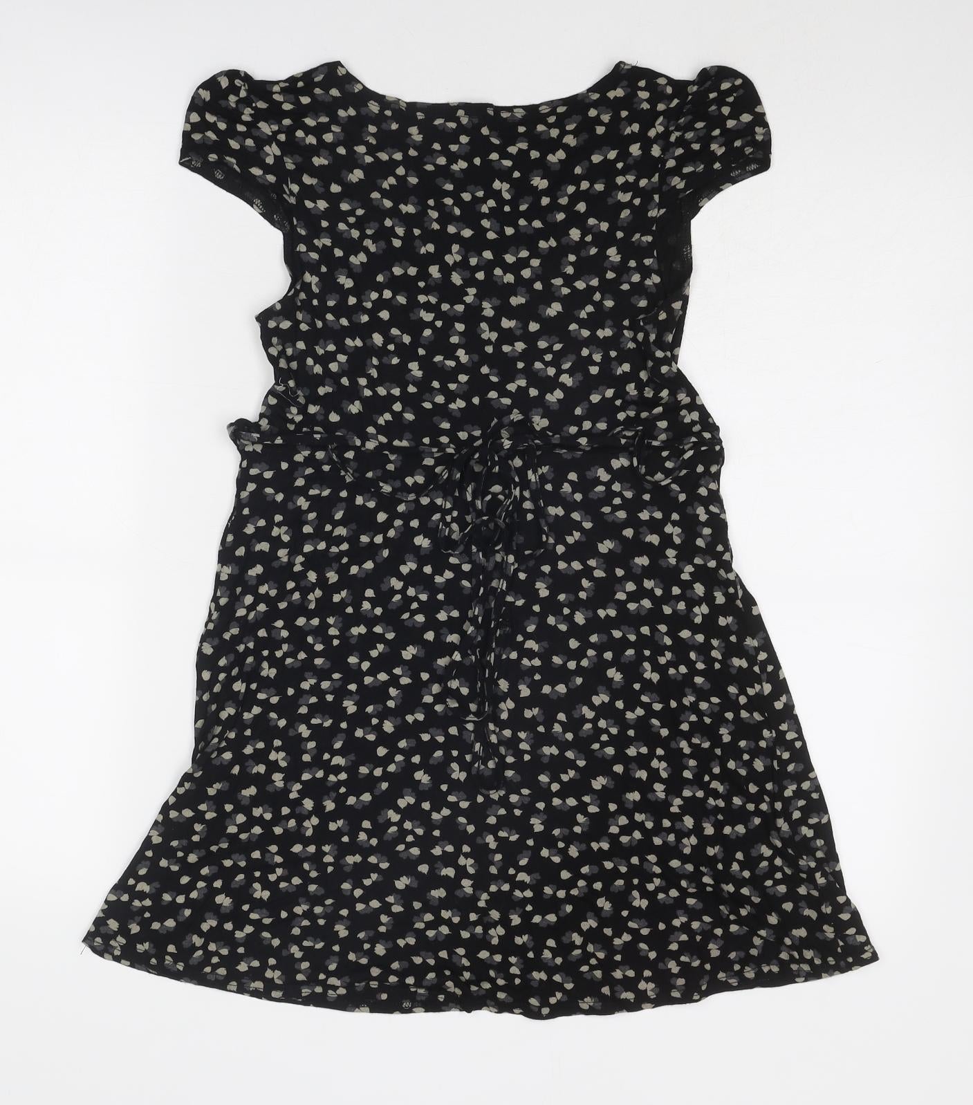 Topshop Womens Black Geometric Viscose Trapeze & Swing Size 8 Round Neck Pullover