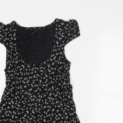 Topshop Womens Black Geometric Viscose Trapeze & Swing Size 8 Round Neck Pullover
