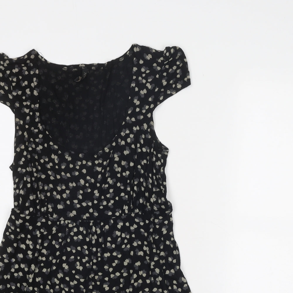 Topshop Womens Black Geometric Viscose Trapeze & Swing Size 8 Round Neck Pullover