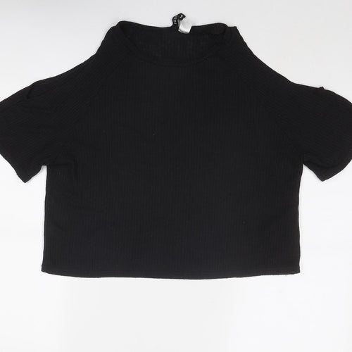Divided by H&M Womens Black Polyester Basic Blouse Size M Round Neck - Cold Shoulder
