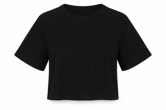 Front view of Divided by H&M women’s black polyester basic blouse, size M, round neck - cold shoulder