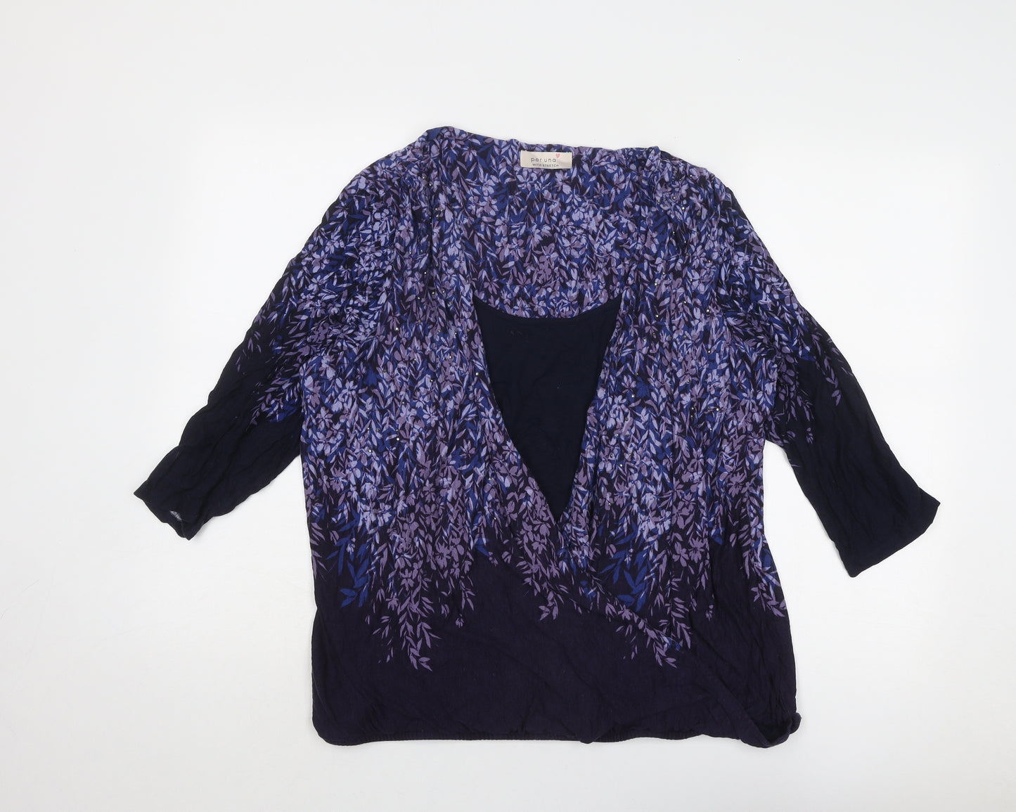 Per Una Womens Purple Geometric Viscose Basic Blouse Size 22 Round Neck