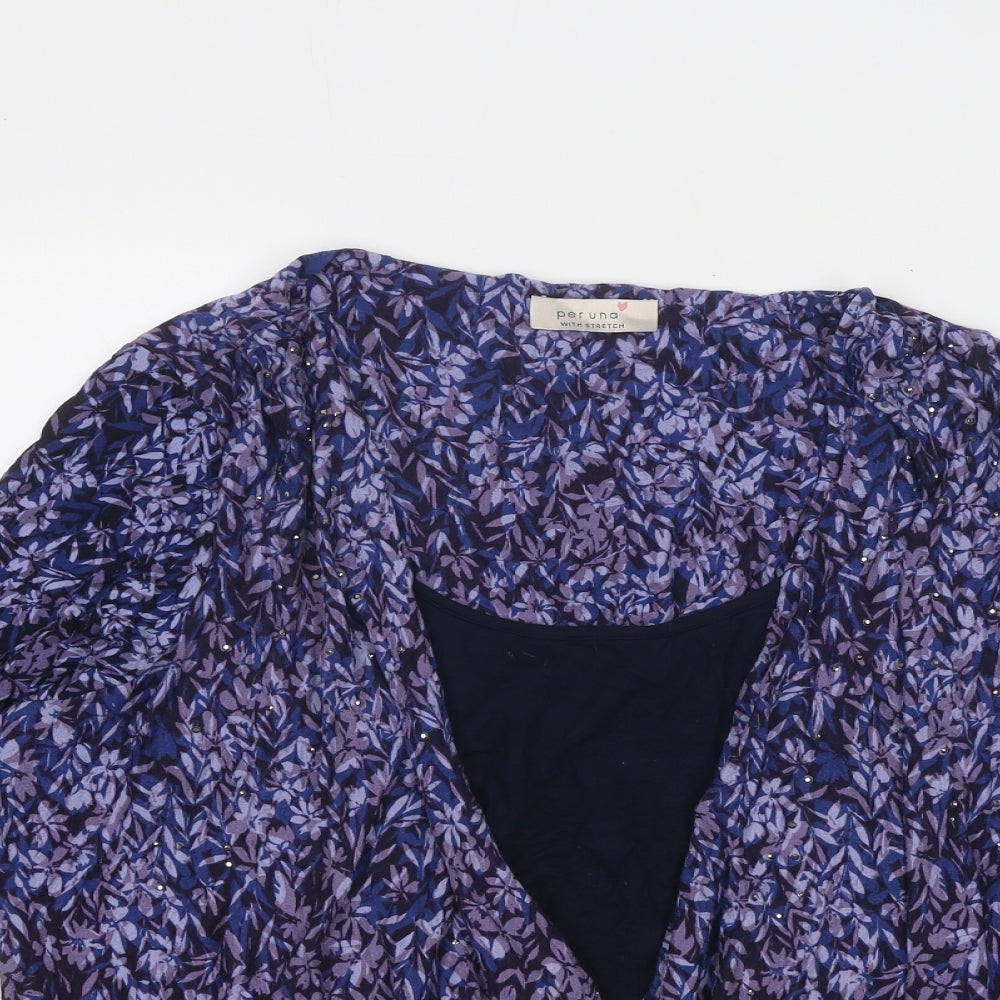 Per Una Womens Purple Geometric Viscose Basic Blouse Size 22 Round Neck
