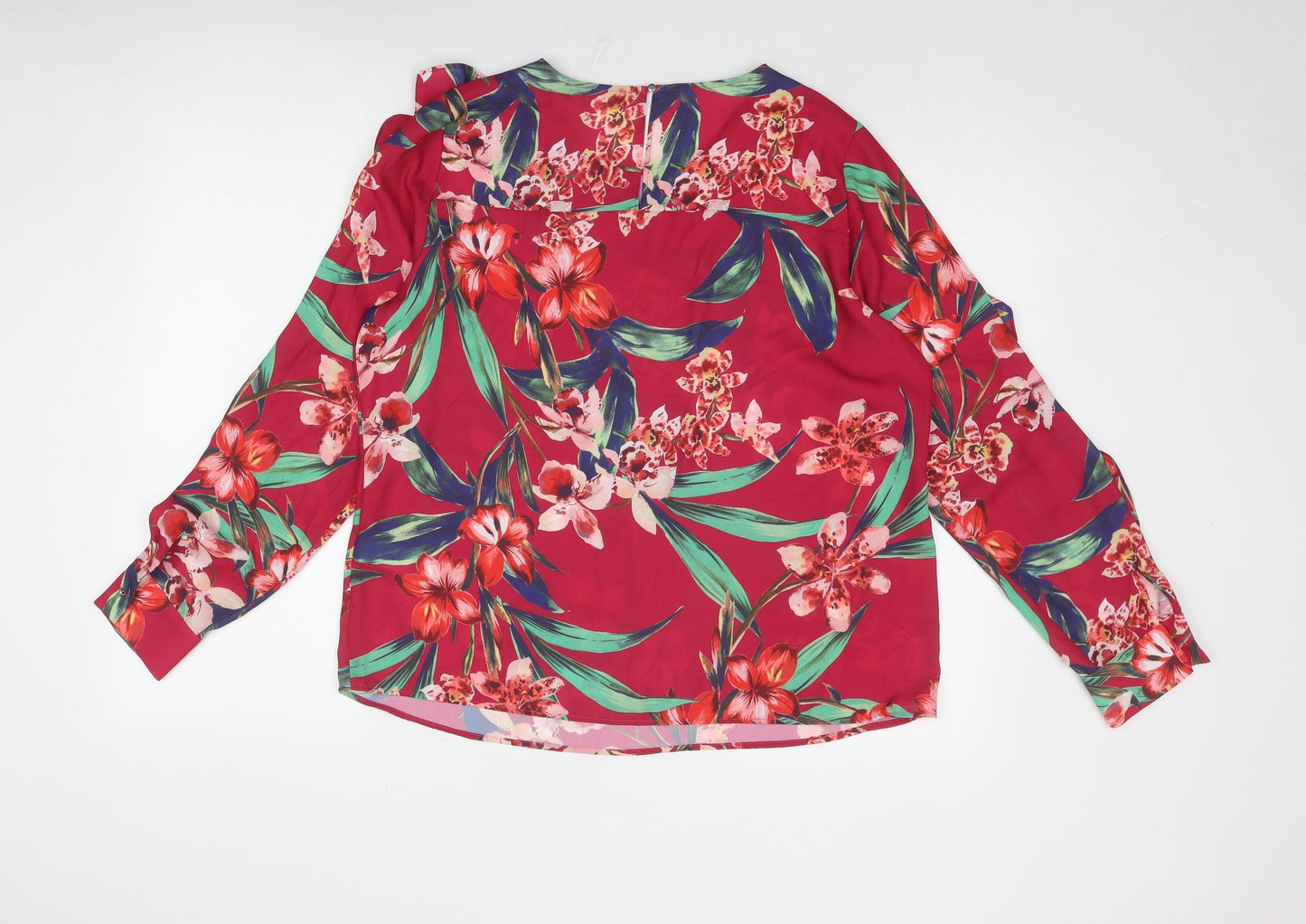 Marks and Spencer Womens Pink Floral Polyester Basic Blouse Size 14 Round Neck