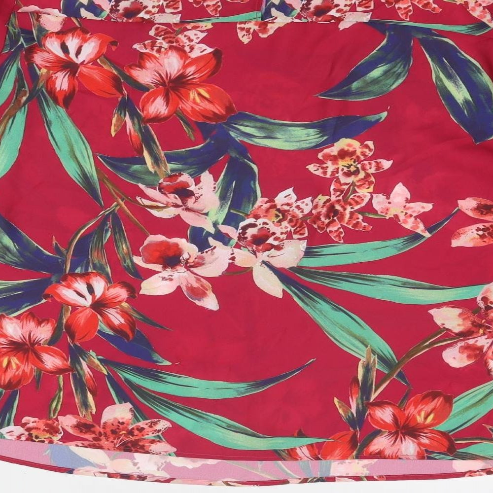 Marks and Spencer Womens Pink Floral Polyester Basic Blouse Size 14 Round Neck