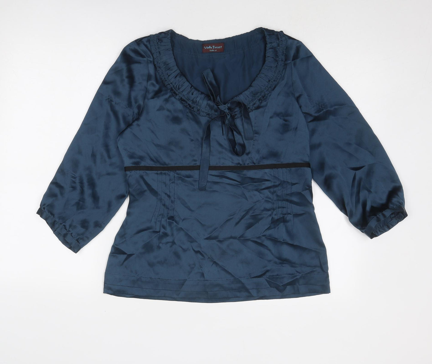 Stella Forest Womens Blue Silk Basic Blouse Size 12 Round Neck