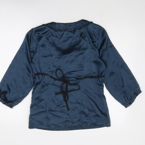 Stella Forest Womens Blue Silk Basic Blouse Size 12 Round Neck