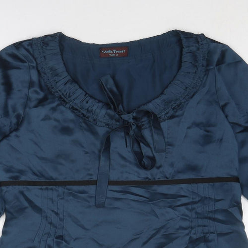 Stella Forest Womens Blue Silk Basic Blouse Size 12 Round Neck