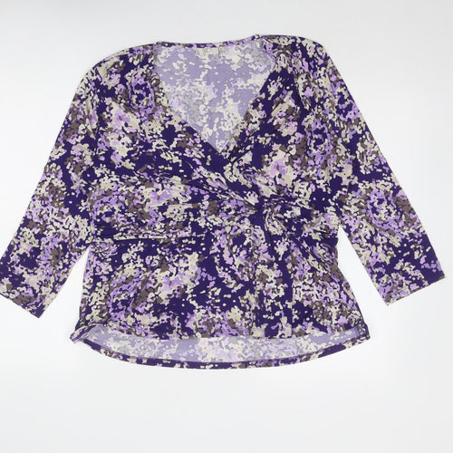 CC Womens Purple Geometric Polyester Basic Blouse Size XL V-Neck