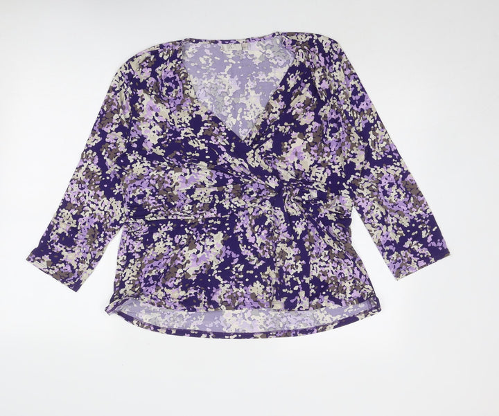 CC Womens Purple Geometric Polyester Basic Blouse Size XL V-Neck